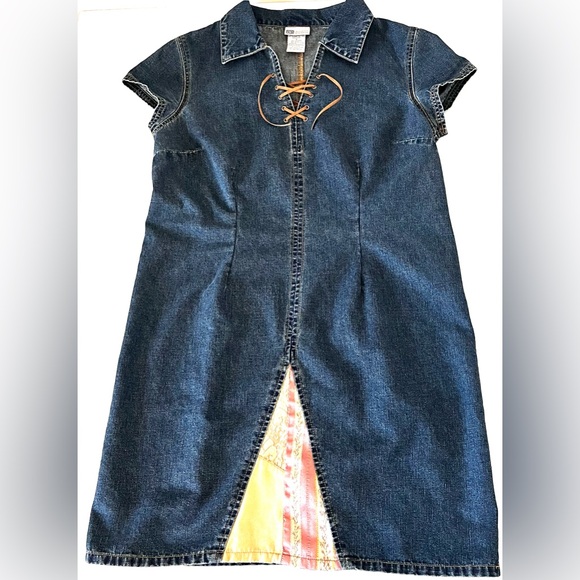 Vintage 90s Faded Glory Boho Denim Patchwork Panel Short Sleeve Dress Size 16 - Picture 4 of 9